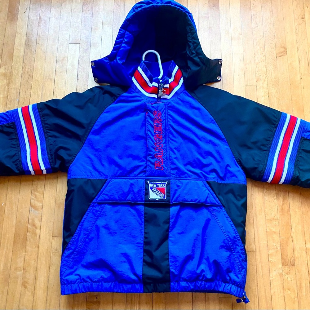 Vintage Starter New York Rangers 1/2 Zip Embroidered Jacket Large Hooded Hood L